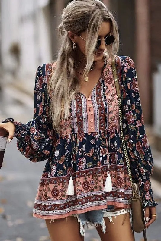 Printed long sleeve blouse sold by Charming Charlie product image thumbnail 2