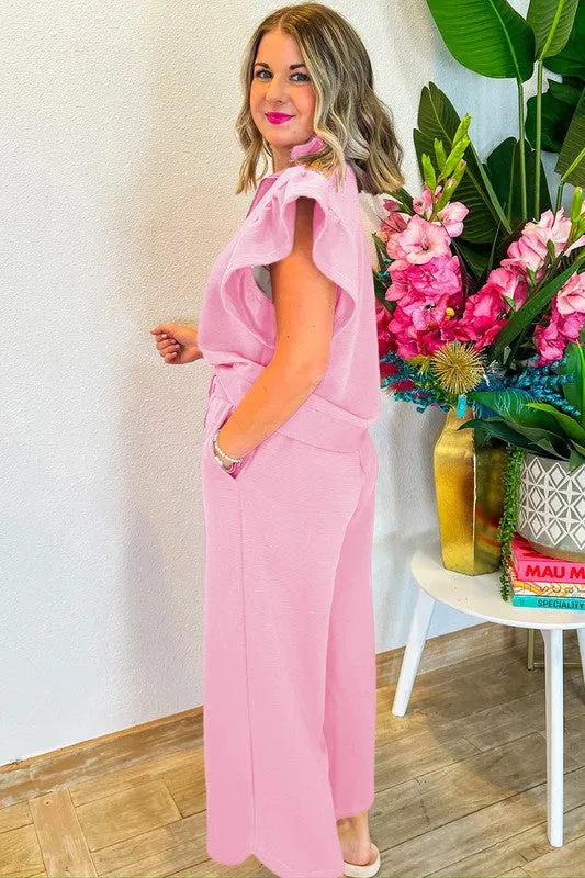 Ruffled Sleeve Zipped Top and Wide Leg Pants Set sold by Charming Charlie product image thumbnail 2