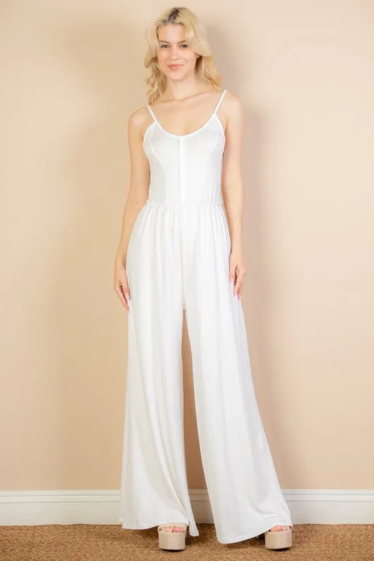 Button Front Wide Leg Jumpsuit sold by Charming Charlie