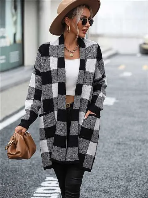 Checkered long cardigan sold by Charming Charlie product image thumbnail 4