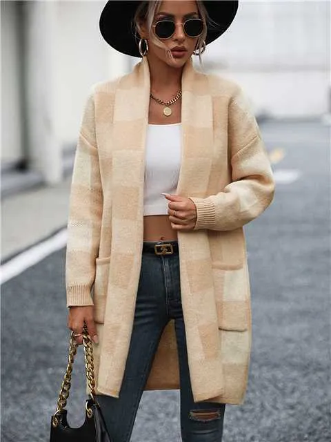 Checkered long cardigan sold by Charming Charlie product image thumbnail 3