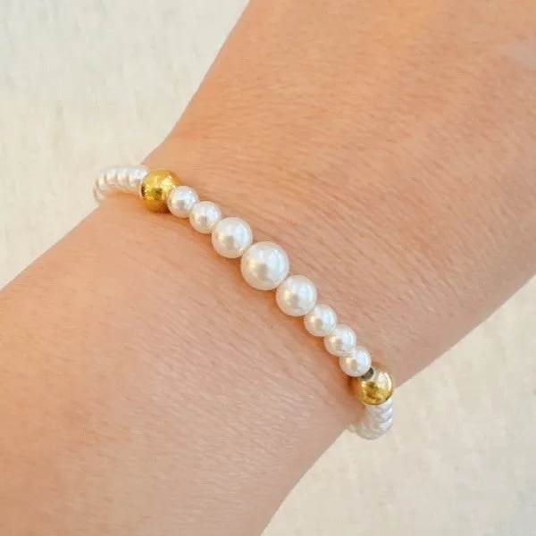 Pearl & Gold Beaded Stretch Bracelet sold by Charming Charlie