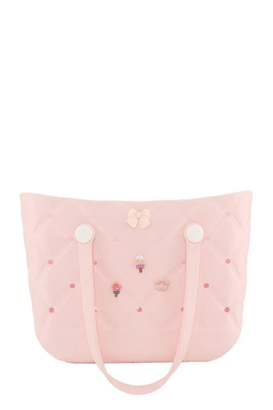 Rubber Tote Bag with Decorative Charms sold by Charming Charlie