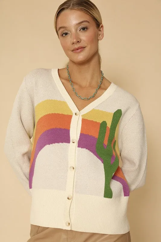Cactus rainbow knit cardigan sold by Charming Charlie