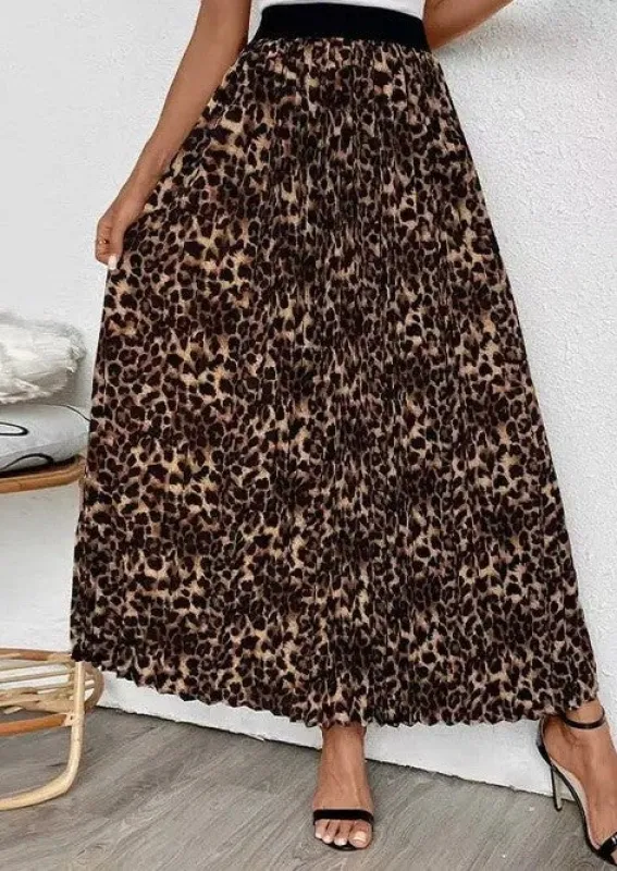 Leopard pleated maxi skirt sold by Charming Charlie