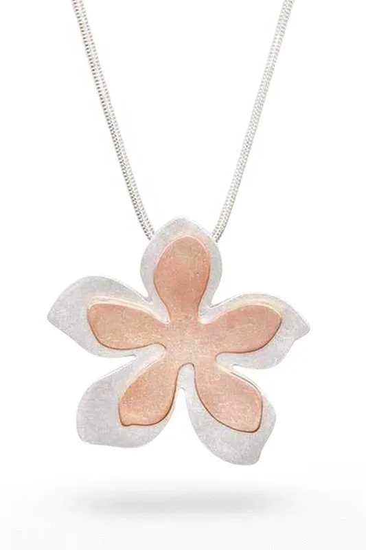 2 Tone Brush Metal Flower Pendant Necklace sold by Charming Charlie