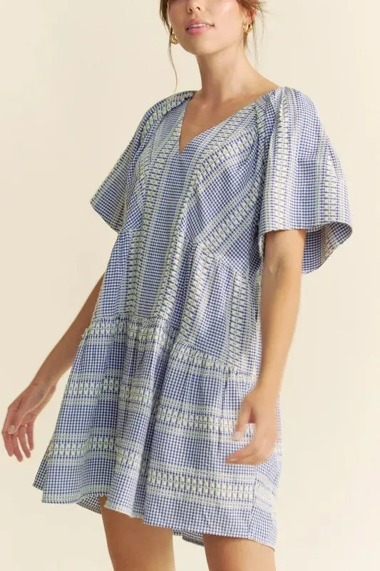 Davi & Dani Embroidered Stripe Ruffled Gingham Mini Dress sold by Charming Charlie product image thumbnail 5