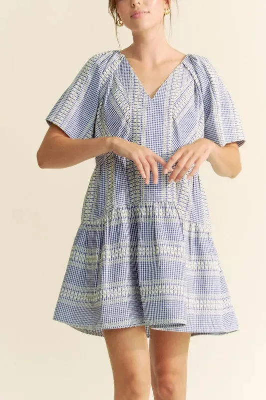 Davi & Dani Embroidered Stripe Ruffled Gingham Mini Dress sold by Charming Charlie product image thumbnail 4
