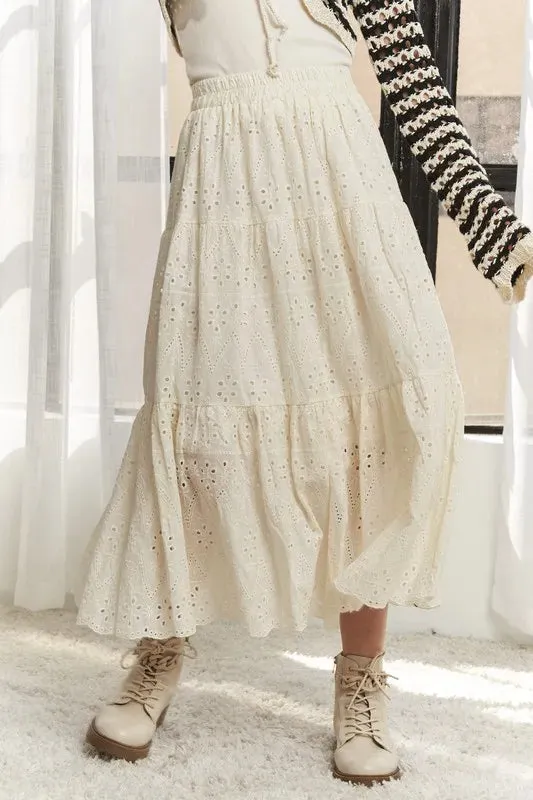 ADORA Elastic Waistband Tiered Midi Skirt sold by Charming Charlie product image thumbnail 3