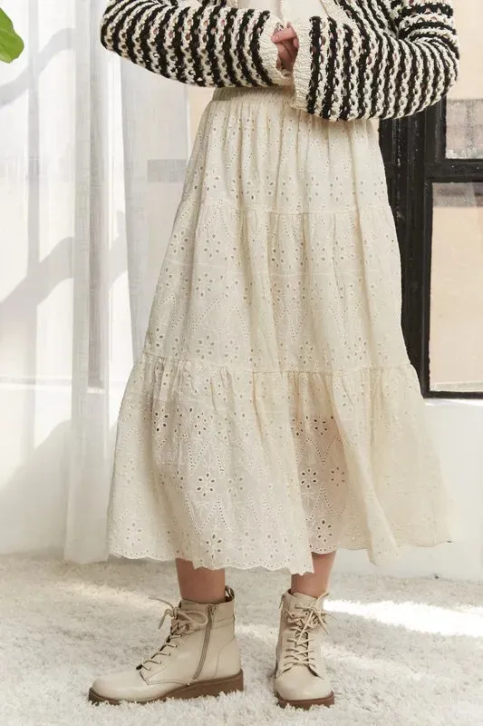 ADORA Elastic Waistband Tiered Midi Skirt sold by Charming Charlie product image thumbnail 2