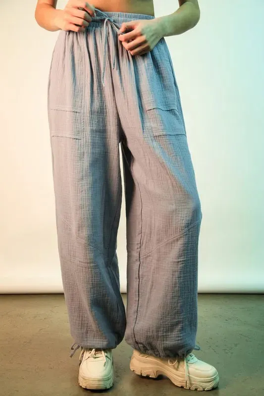 VERY J Wide Leg Gauze Solid Pants sold by Charming Charlie