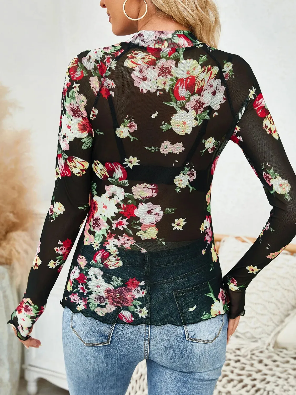 Floral Mock Neck Long Sleeve Top sold by Charming Charlie product image thumbnail 4
