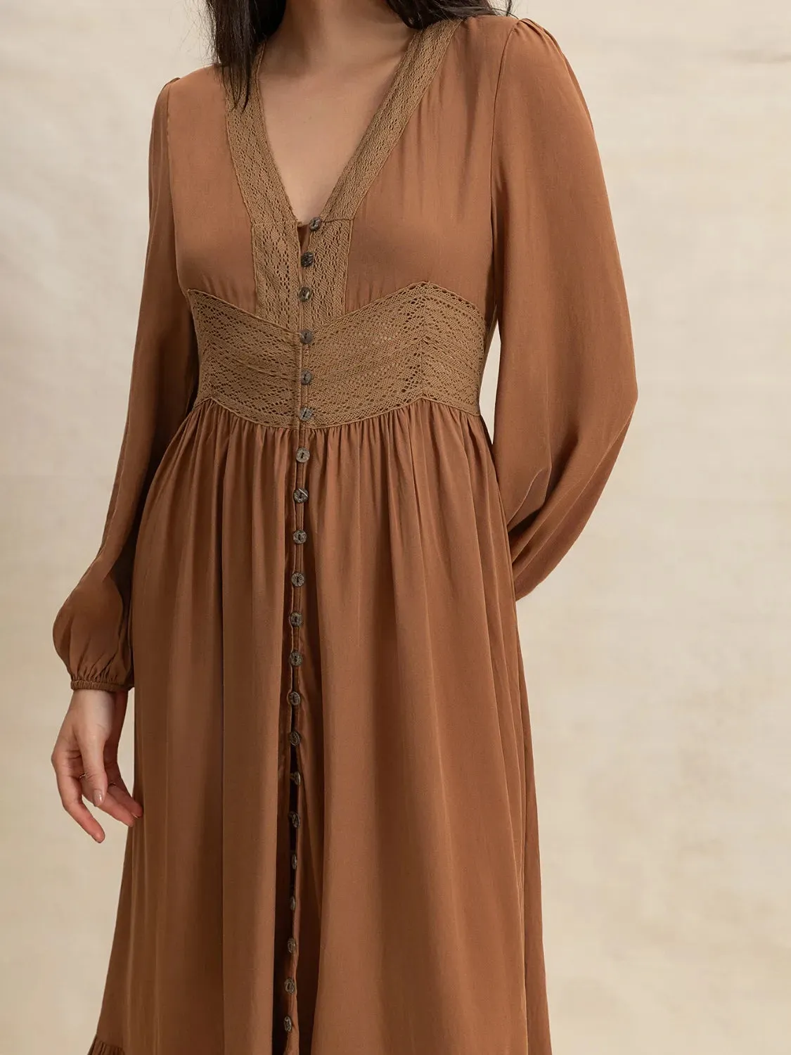 Ruffled Hem V-Neck Balloon Sleeve Maxi Dress sold by Charming Charlie product image thumbnail 3