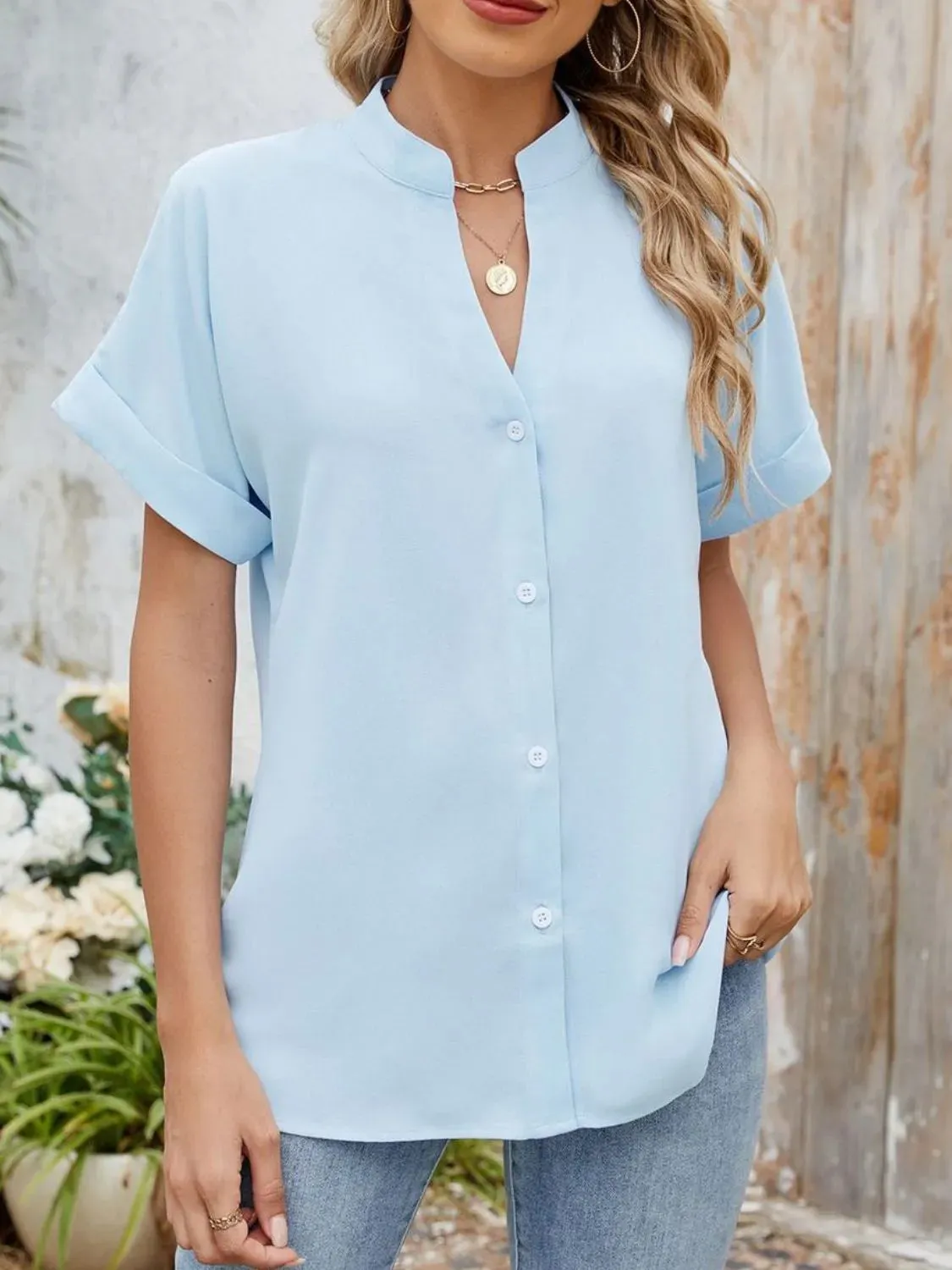 Notched Short Sleeve Blouse sold by Charming Charlie product image thumbnail 5