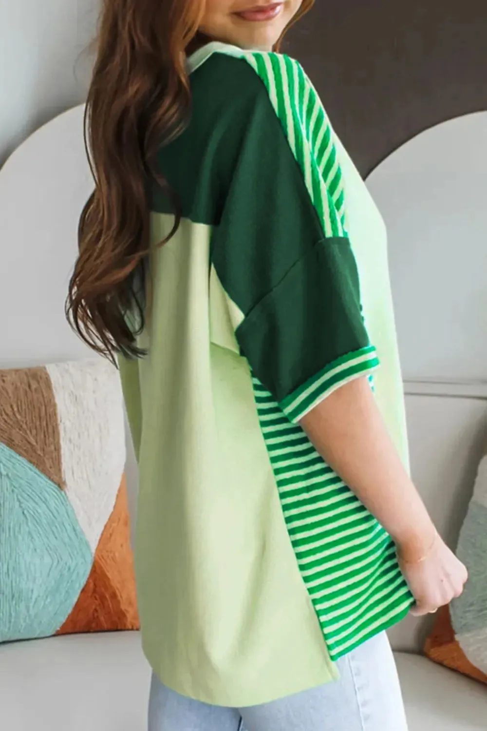 Striped Textured Half Sleeve T-Shirt sold by Charming Charlie product image thumbnail 2