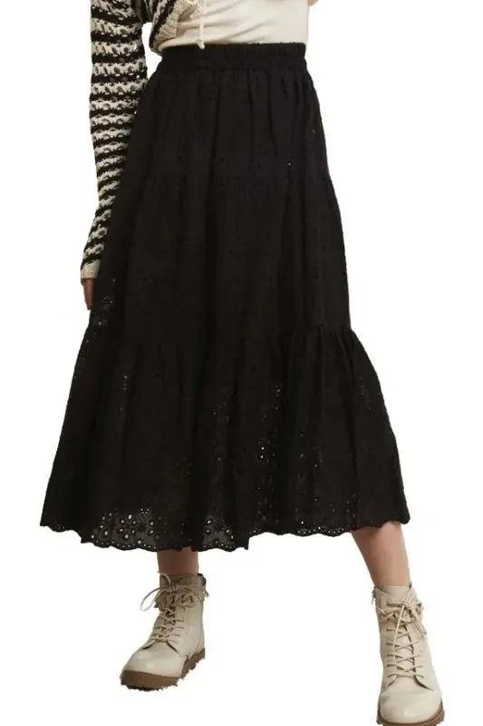 ADORA Elastic Waistband Tiered Midi Skirt sold by Charming Charlie