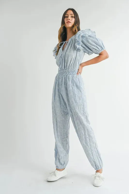 MABLE Eyelet Lace Ruffle Shoulder Jumpsuit sold by Charming Charlie product image thumbnail 2