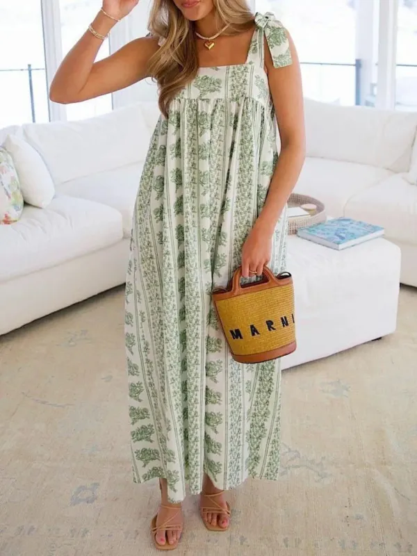 Printed Tie Shoulder Square Neck Midi Dress sold by Charming Charlie