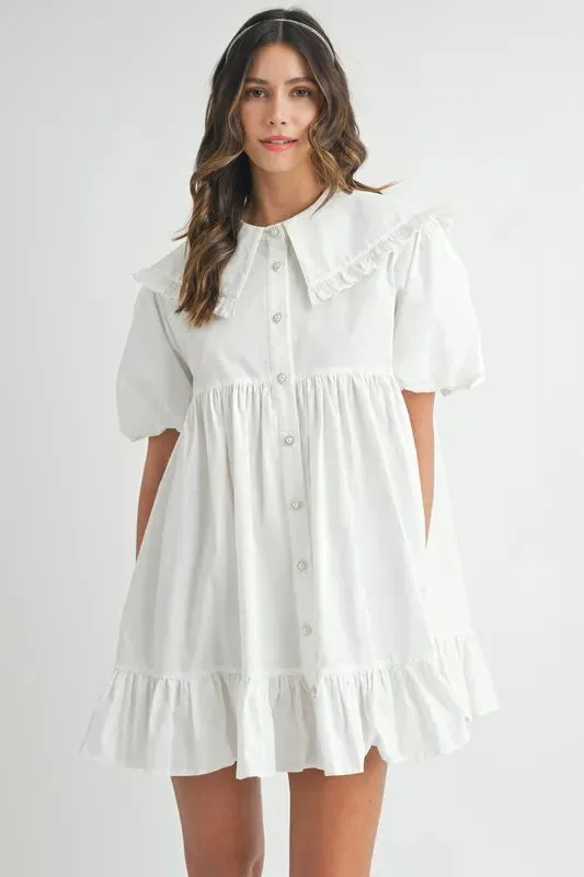 MABLE Ruffled Hem Peter Pan Collar Button Down Mini Dress sold by Charming Charlie product image thumbnail 3