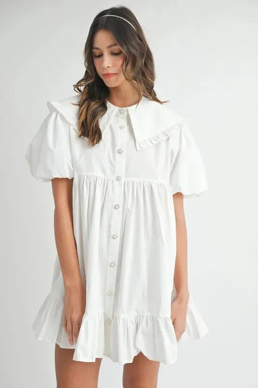 MABLE Ruffled Hem Peter Pan Collar Button Down Mini Dress sold by Charming Charlie