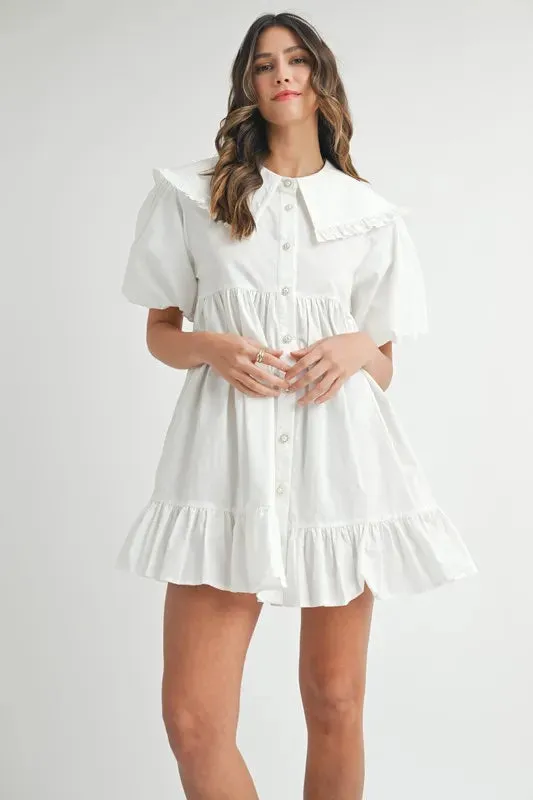 MABLE Ruffled Hem Peter Pan Collar Button Down Mini Dress sold by Charming Charlie product image thumbnail 4