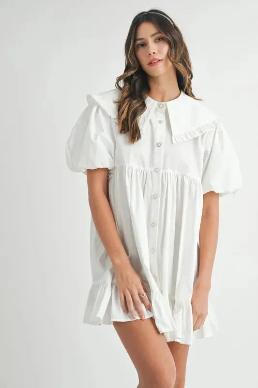 MABLE Ruffled Hem Peter Pan Collar Button Down Mini Dress sold by Charming Charlie product image thumbnail 2