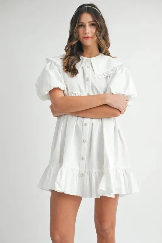 MABLE Ruffled Hem Peter Pan Collar Button Down Mini Dress sold by Charming Charlie product image thumbnail 5