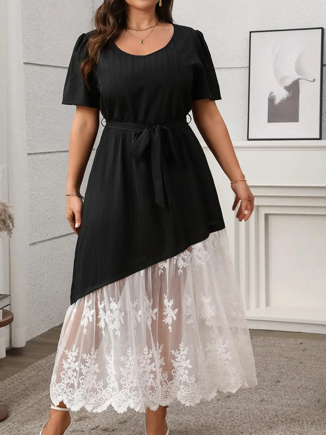 Plus Size Lace Patchwork Short Sleeve Maxi Dress sold by Charming Charlie product image thumbnail 2