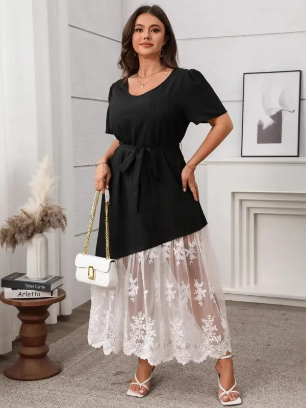 Plus Size Lace Patchwork Short Sleeve Maxi Dress sold by Charming Charlie