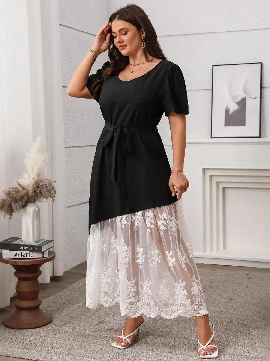 Plus Size Lace Patchwork Short Sleeve Maxi Dress sold by Charming Charlie product image thumbnail 3