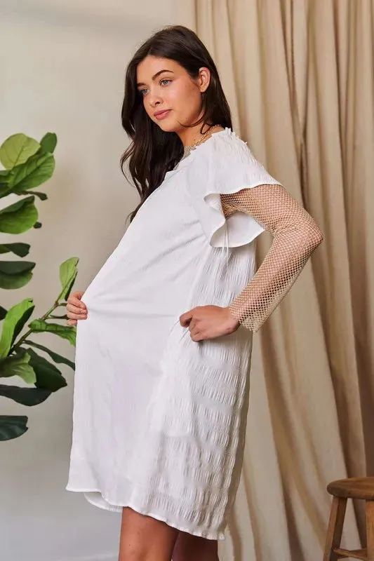 Davi & Dani Textured Ruffle Off-Shoulder Pockets Shift Dress sold by Charming Charlie product image thumbnail 2