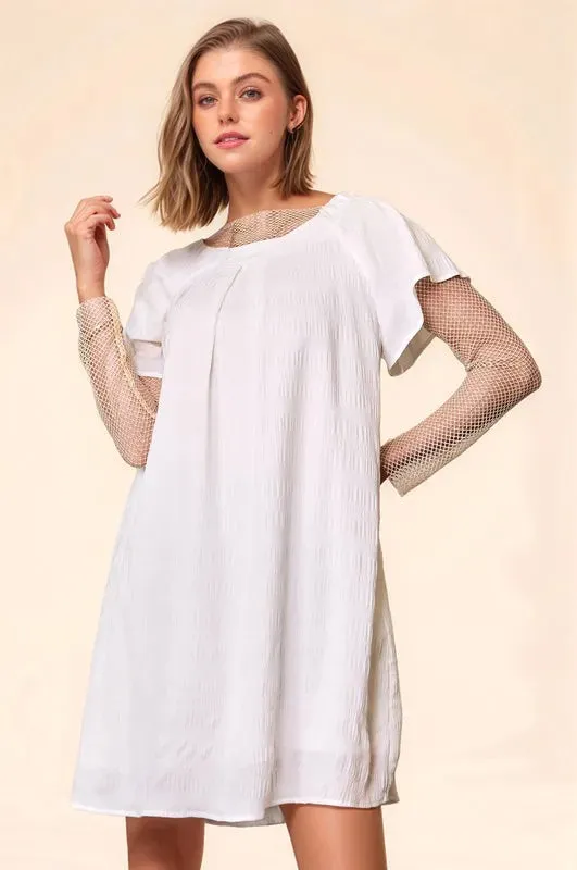 Davi & Dani Textured Ruffle Off-Shoulder Pockets Shift Dress sold by Charming Charlie