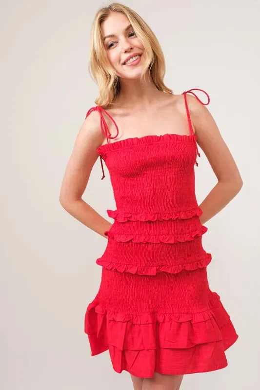 And The Why Tied Straps Ruffled Smocked Dress sold by Charming Charlie product image thumbnail 2