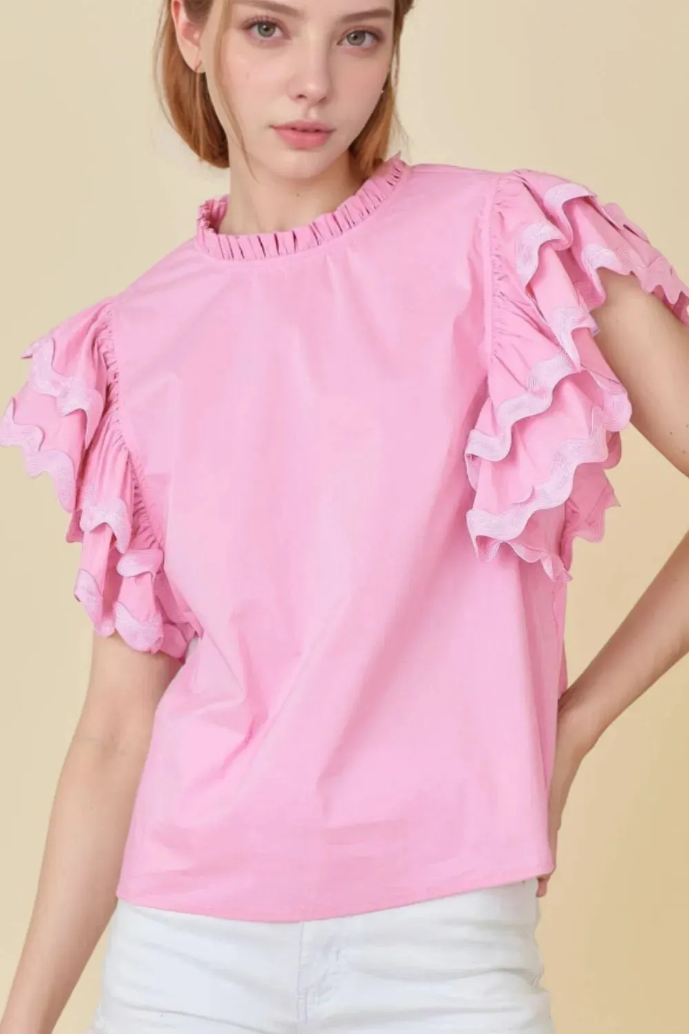 Ruffled Sleeve Frilled Collar Blouse sold by Charming Charlie
