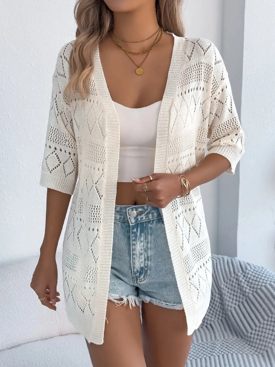 Openwork Open Front Half Sleeve Cardigan sold by Charming Charlie product image thumbnail 3