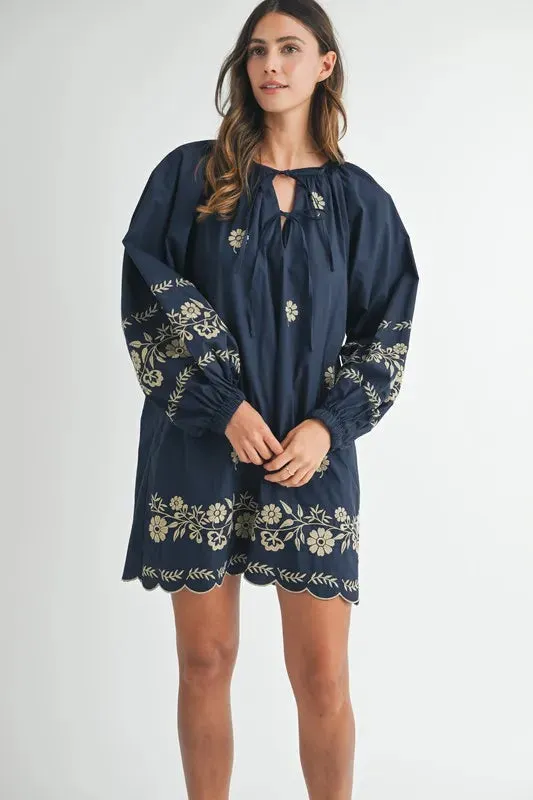 MABLE Embroidered Long Sleeve Peasant Mini Dress sold by Charming Charlie product image thumbnail 4