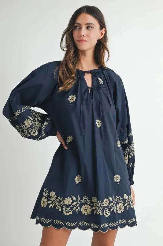 MABLE Embroidered Long Sleeve Peasant Mini Dress sold by Charming Charlie