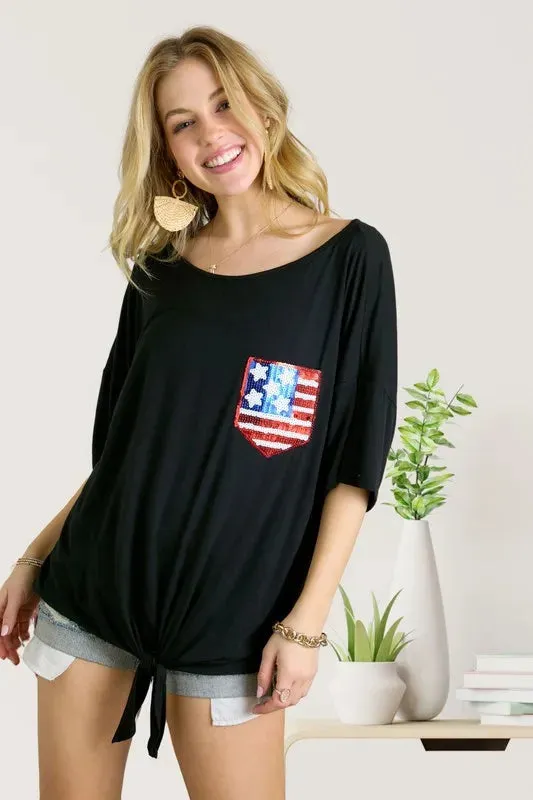 ADORA Sequin US Flag Pocketed Top sold by Charming Charlie product image thumbnail 4