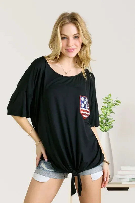 ADORA Sequin US Flag Pocketed Top sold by Charming Charlie