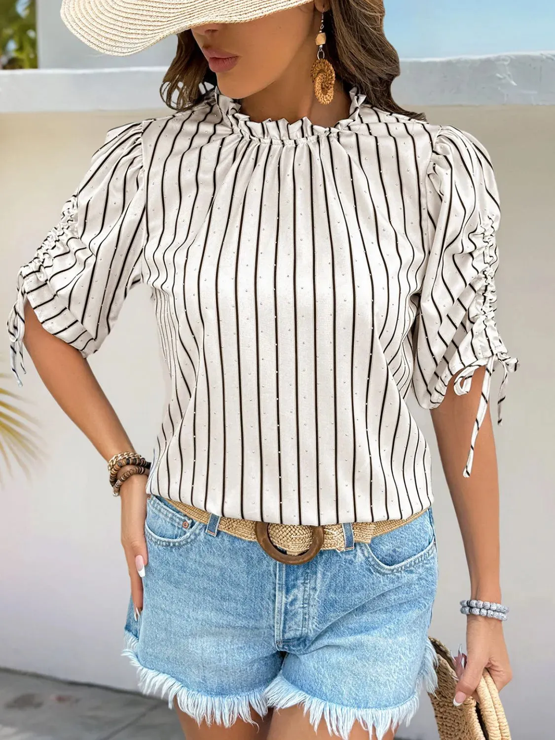 Drawstring Striped Half Sleeve Blouse sold by Charming Charlie product image thumbnail 2