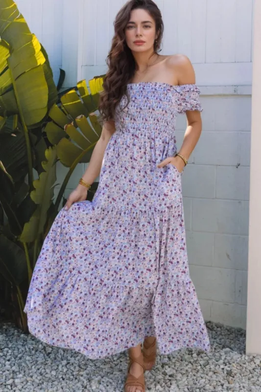 Tiered Floral Shirred High Waist Maxi Dress sold by Charming Charlie