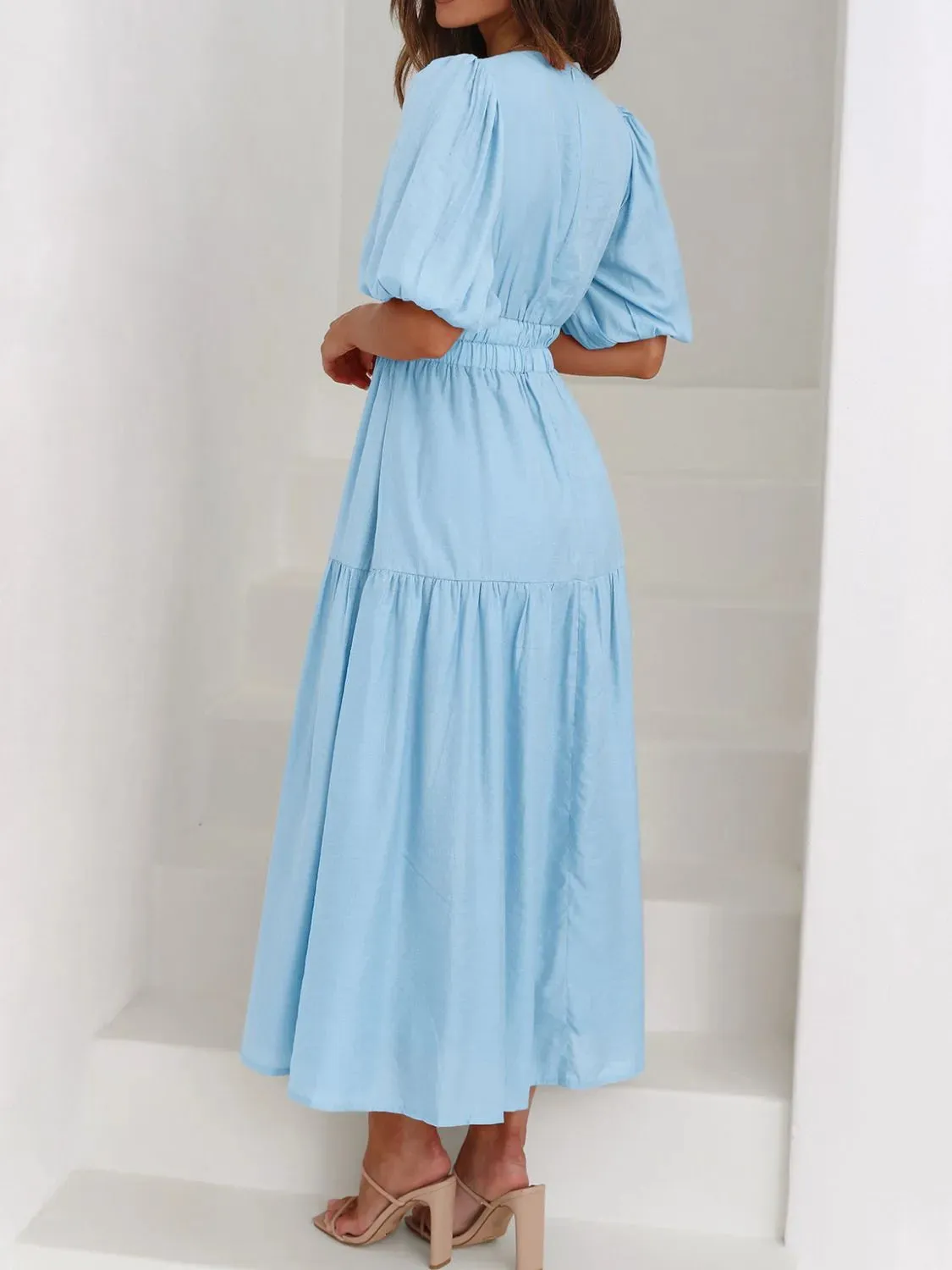 V-Neck Puff Sleeve Midi Dress sold by Charming Charlie product image thumbnail 3