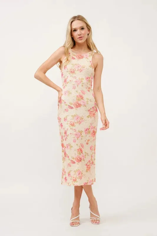 And The Why Floral Fishnet Bodycon Midi Dress sold by Charming Charlie