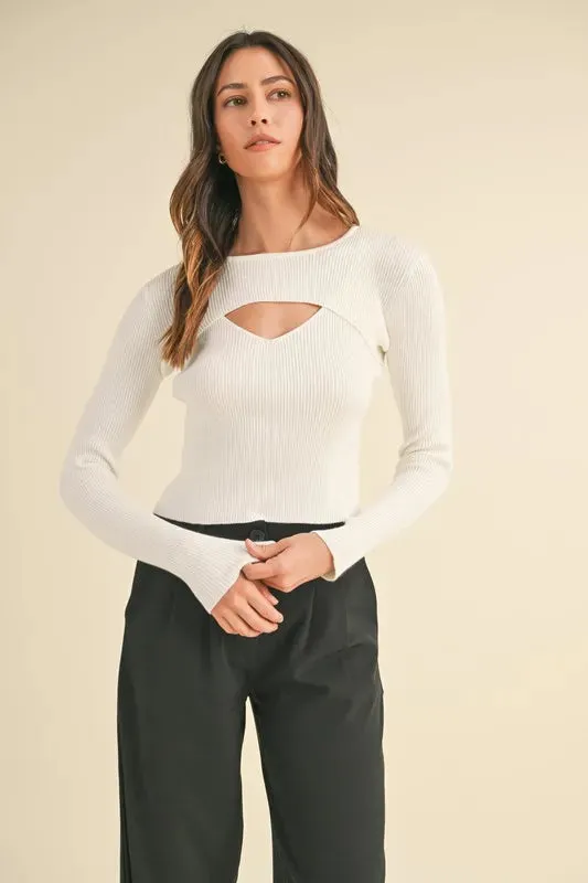 MABLE Cut Out Long Sleeve Ribbed Knit Top sold by Charming Charlie product image thumbnail 2
