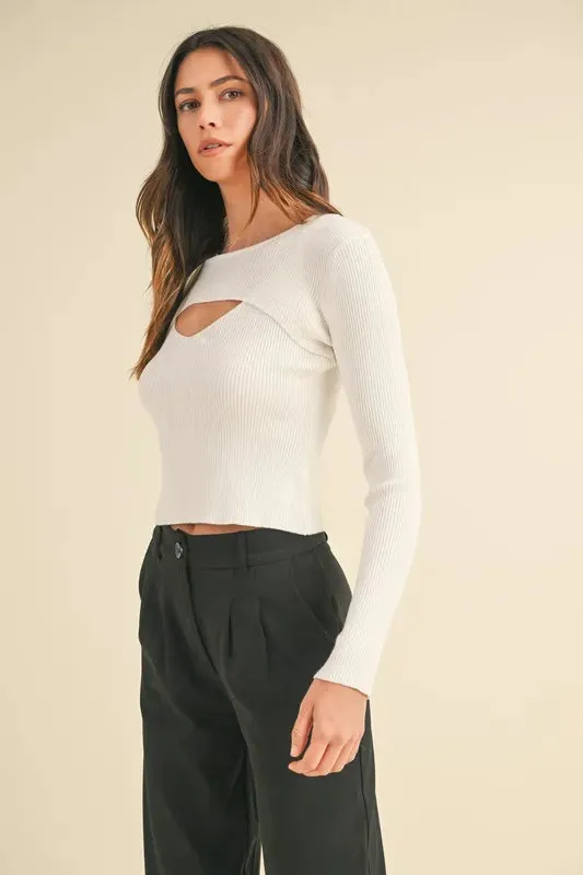 MABLE Cut Out Long Sleeve Ribbed Knit Top sold by Charming Charlie product image thumbnail 4