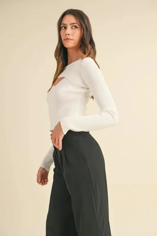 MABLE Cut Out Long Sleeve Ribbed Knit Top sold by Charming Charlie product image thumbnail 3