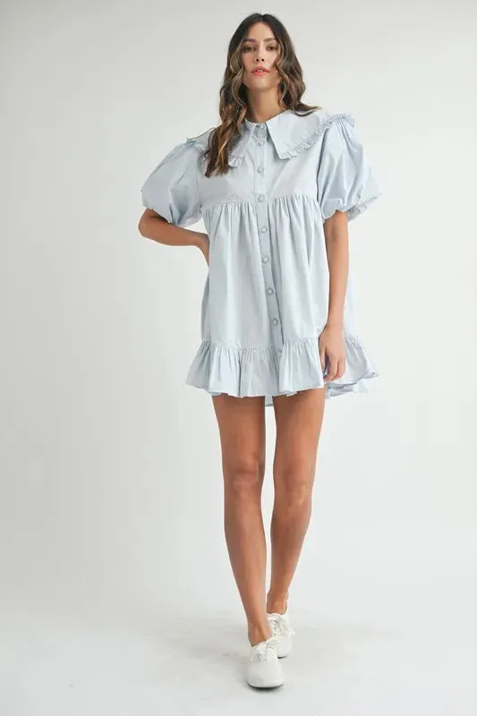 MABLE Ruffled Hem Peter Pan Collar Button Down Mini Dress sold by Charming Charlie product image thumbnail 5