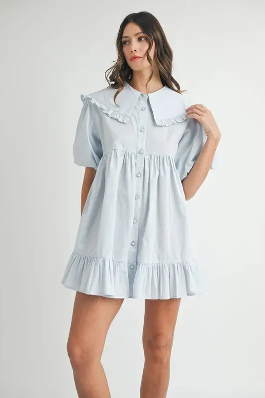 MABLE Ruffled Hem Peter Pan Collar Button Down Mini Dress sold by Charming Charlie