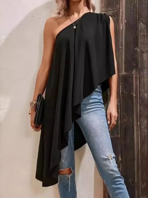 Asymmetrical One Shoulder Sleeveless Blouse sold by Charming Charlie
