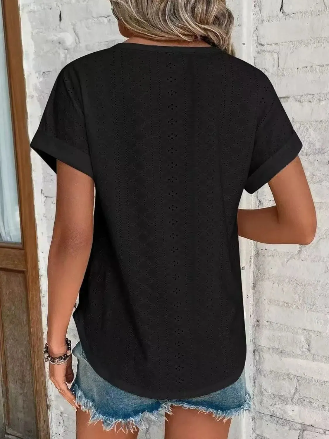 Eyelet Round Neck Short Sleeve T-Shirt sold by Charming Charlie product image thumbnail 4